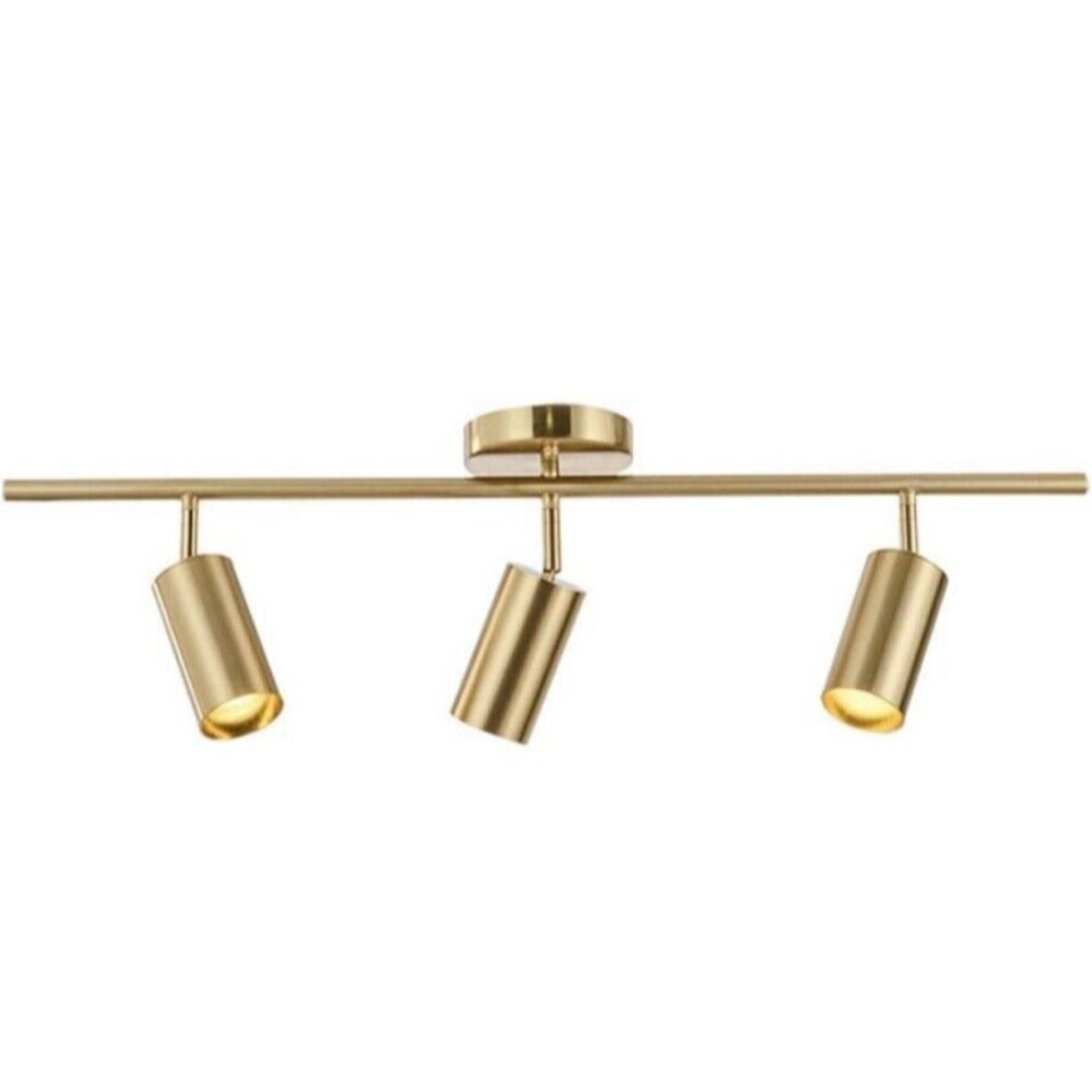 KCO Lighting Adjustable Track Lighting Fixture Brushed Brass 3-Light Gold